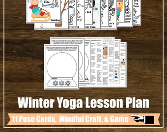 Winter Yoga Lesson Plan Kit, Mindfulness Craft, Kids Yoga Class, Yoga Game, Physical Education, Snow, Homeschool, Digital Cards