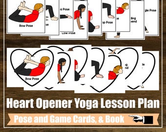 Heart Opener Yoga Pose Lesson Plan Kit, Juego grupal, Libro, Mindfulness, Clase de yoga para niños, Educación en casa, Tarjetas digitales, San Valentín