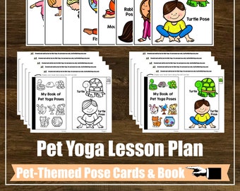 Kit de plan de lecciones de yoga para mascotas, yoga animal, mascotas, atención plena, clase de yoga para niños, educación en casa, tarjetas digitales