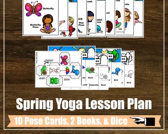 Kit de plan de lecciones de yoga de primavera, juego de cubos, libros flap, atención plena, clase de yoga para niños, educación física, educación en casa, tarjetas digitales