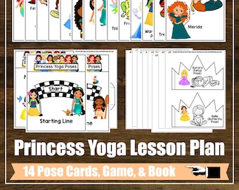 Kit de plan de lecciones de Princess Yoga, juego de yoga, atención plena, clase de yoga para niños, educación en casa, tarjetas digitales