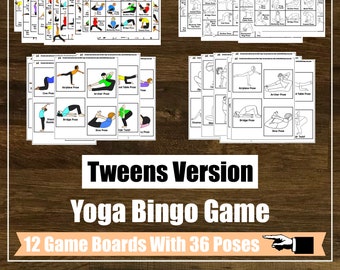 Tweens Version of Yoga Bingo Game, Group Game, Yoga Pose Cards, Mindfulness, Kids Yoga Class, Homeschool, Digital Cards