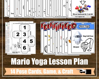 Mario Yoga Lesson Plan Kit, Mindfulness, Kids Yoga Class, Yoga Game, Physical Education, Homeschool, Digital Cards