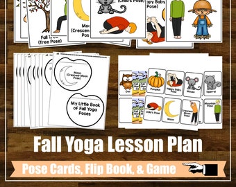 Fall Yoga Lesson Plan Kit, Flap Books, Mindfulness, Kids Yoga Class, Yoga Game, Physical Education, Autumn, Homeschool, Digital Cards