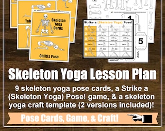 Skeleton Yoga Lesson, Dice Game, Craft, Mindfulness, Kids Yoga Class, Physical Education, Homeschool, Lesson Plan, Digital Cards, Halloween