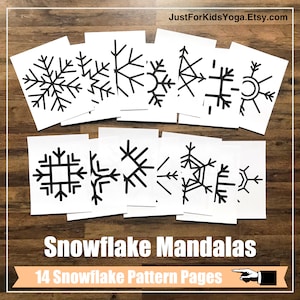 Carte mandala fiocco di neve per bambini Lezione di yoga, piano di lezione, consapevolezza, insegnante di yoga, educazione fisica, istruzione parentale, carte digitali