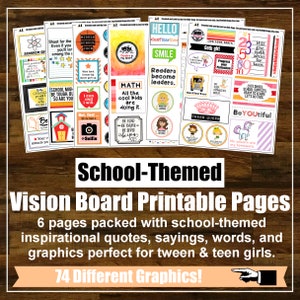 SCHOOL-THEMED Vision Board Printables, Affirmation Cards, Kids Yoga Lesson Plan, Goal Setting, Dream Board Kit, Vision Board Kit