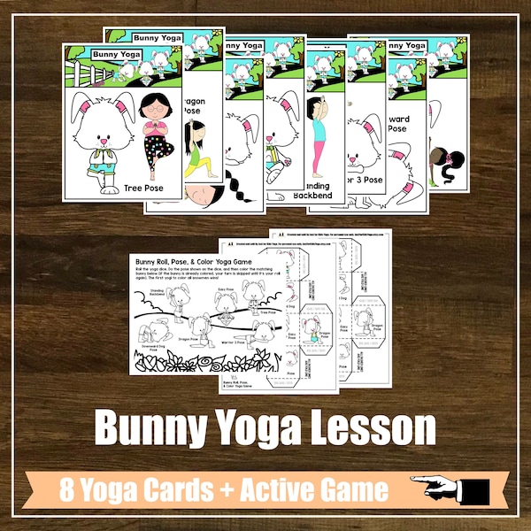 Bunny Kids Yoga Lesson Plan, Mindfulness, Kids Yoga Class, Easter, Homeschool, Digital Cards