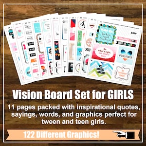 Ensemble de tableaux de visualisation pour filles, cartes d'affirmation, plan de leçon de yoga pour enfants, imprimable pour enseignant, yoga, fixation d'objectifs, kit de tableau de rêves