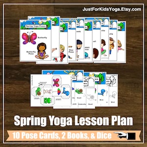 Spring Yoga Lesson Plan Kit, Cube Game, Flap Books, Mindfulness, Kids Yoga Class, Physical Education, Homeschool, Digital Cards image 1