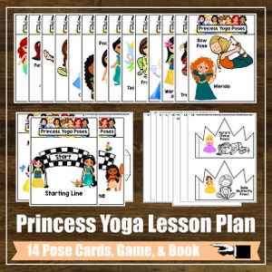 Princess-yogalessenpakket, yogaspel, mindfulness, yogales voor kinderen, thuisonderwijs, digitale kaarten