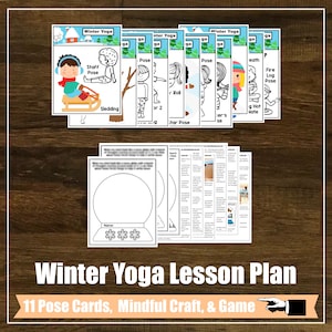 Kit de plano de aula de ioga de inverno, artesanato de atenção plena, aula de ioga para crianças, jogo de ioga, educação física, neve, educação domiciliar, cartões digitais