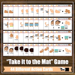 "Set mit 44 lustigen ""Take it to the Mat"" Aktivitätskarten, Aufgabenkarten, Yoga, Achtsamkeit, Kinder Yoga-Klasse, Hausschule, Stundenplan, digitale Karten."