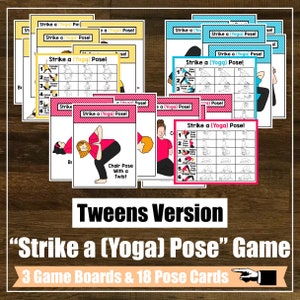 Wersja gry w kości Strike a Yoga Pose dla nastolatków, Joga, Zajęcia jogi dla dzieci, Wychowanie fizyczne, Edukacja domowa, Plan lekcji, Karty cyfrowe, Gra,