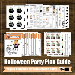 Halloween Yoga PARTY Plan Kit, Mindfulness, Kids Yoga Class, Homeschool, Digital Cards