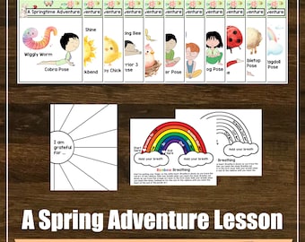 Kit de plan de clase de yoga "Aventura primaveral", atención plena, clase de yoga para niños, educación física, educación en casa, tarjetas digitales