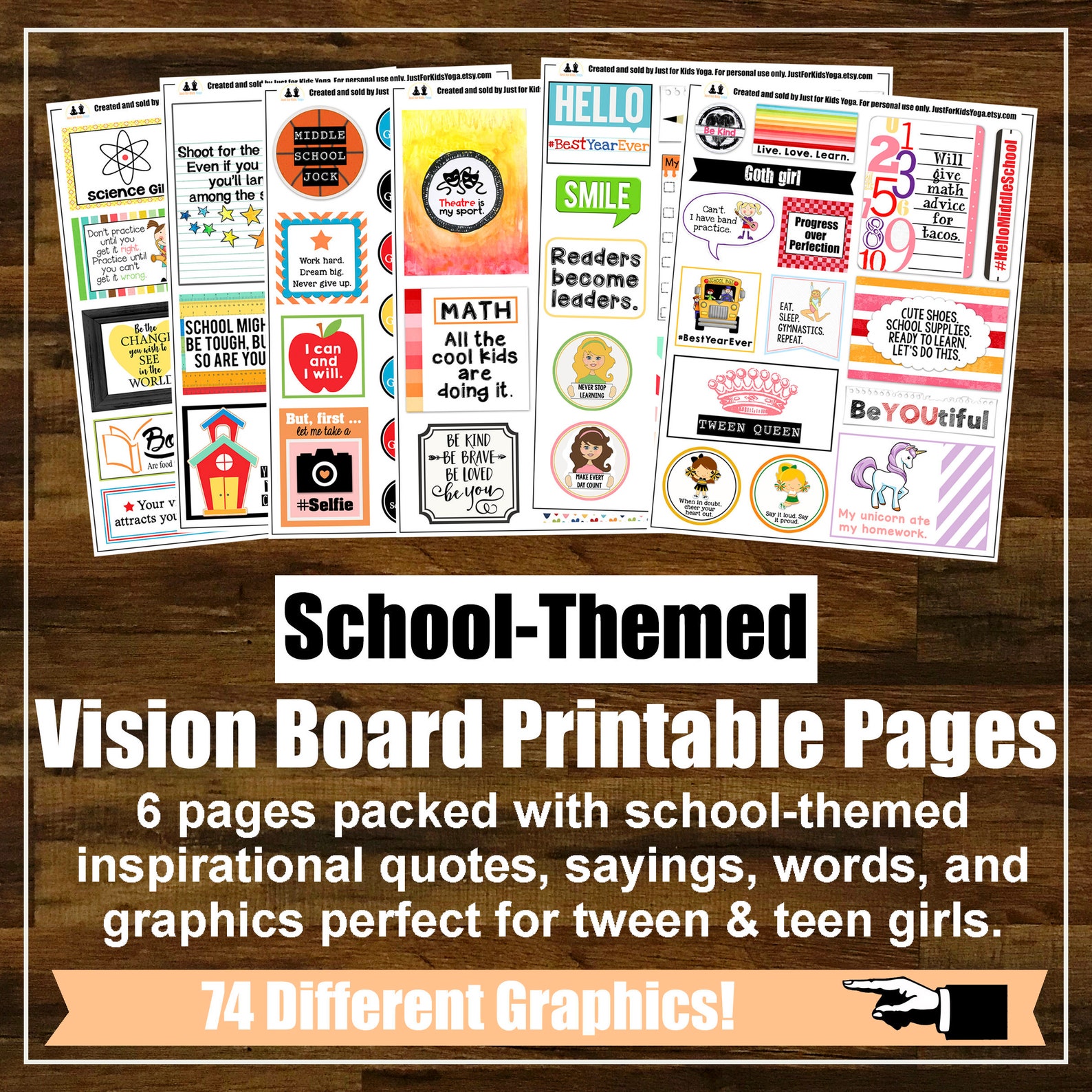 SCHOOL-THEMED Vision Board Printables, Affirmation Cards, Kids Yoga ...
