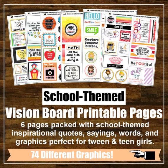 SCHOOL-THEMED Vision Board Printables, Affirmation Cards, Kids Yoga Lesson  Plan, Goal Setting, Dream Board Kit, Vision Board Kit 