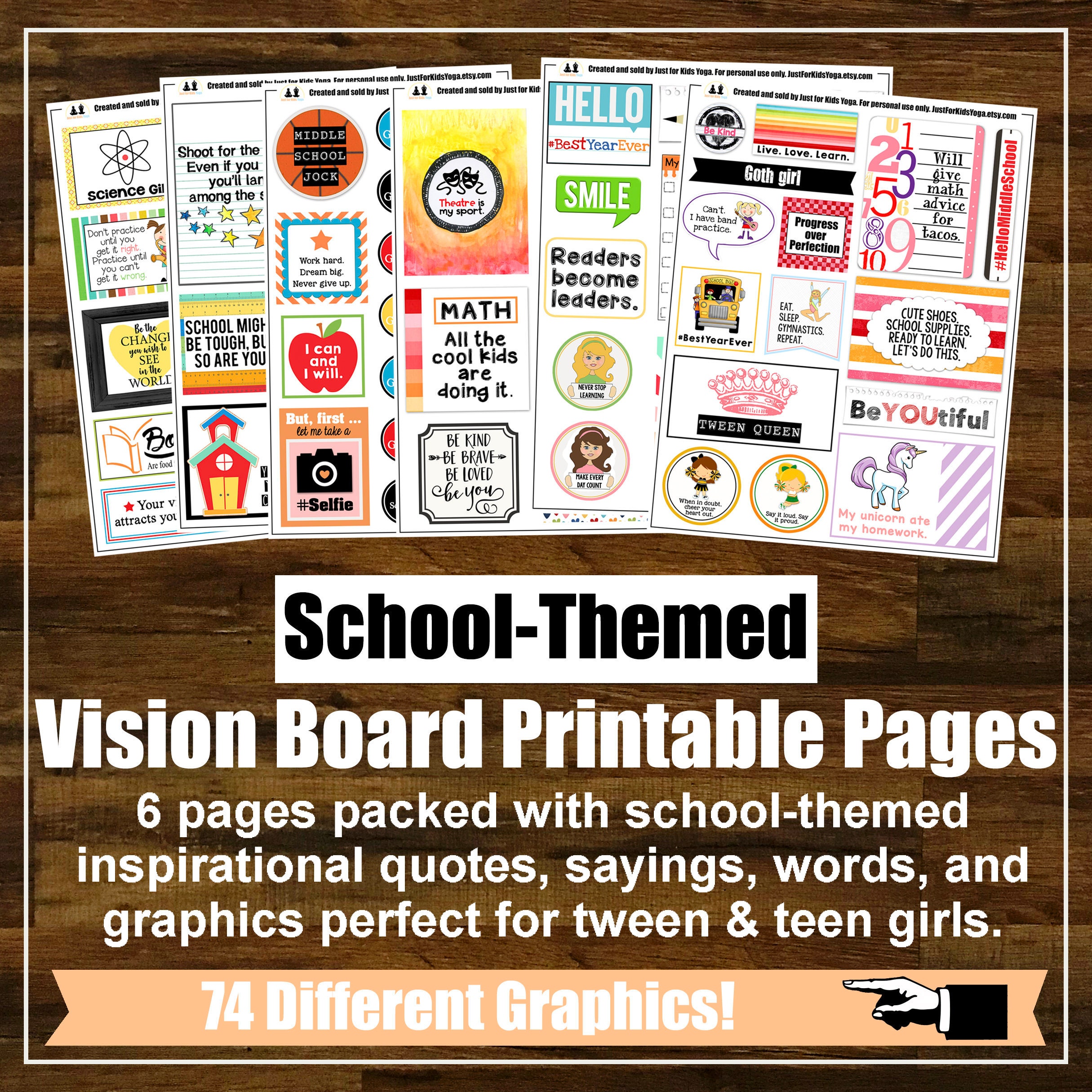 SCHOOL-THEMED Vision Board Printables, Affirmation Cards, Kids Yoga Lesson  Plan, Goal Setting, Dream Board Kit, Vision Board Kit 
