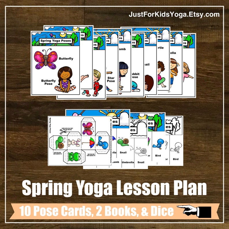 Spring Yoga Lesson Plan Kit, Cube Game, Flap Books, Mindfulness, Kids Yoga Class, Physical Education, Homeschool, Digital Cards image 1