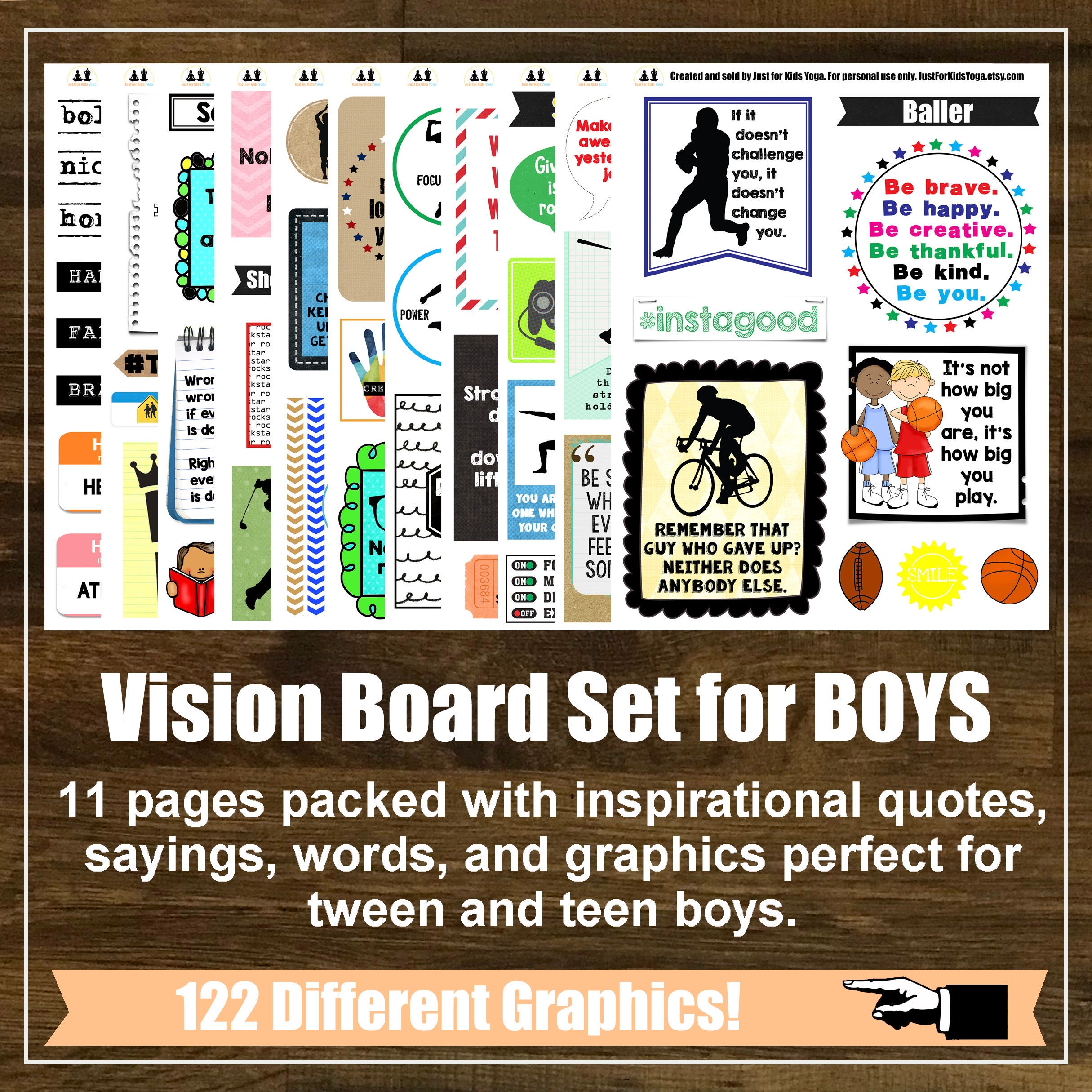 Vision Board Set for Boys, Printables, Affirmation Cards, Kids Yoga Lesson  Plan, Teacher Printable, Yoga, Goal Setting, Dream Board Kit 
