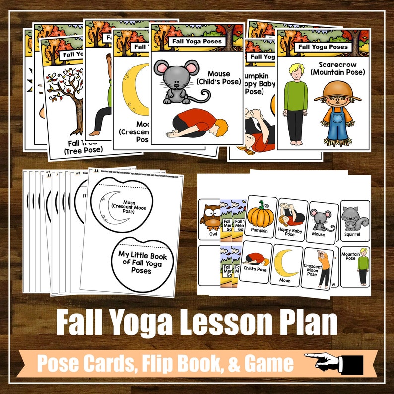 Fall Yoga Lesson Plan Kit, Flap Books, Mindfulness, Kids Yoga Class, Yoga Game, Physical Education, Autumn, Homeschool, Digital Cards image 1