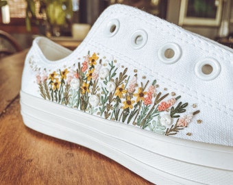 Custom Hand Embroidered Sneakers - Bridal sneakers - Custom Converse, Custom TOMS, Custom Vans -Wedding Shoes - Low Tops