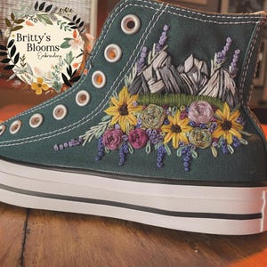 Custom Hand-Embroidered Wedding Shoes, High Tops, Scenery with Flower Embroidery