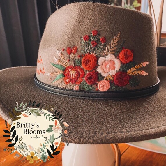 Custom Hand-embroidered Floral Fedora Hat - Embroidery  display picture 1