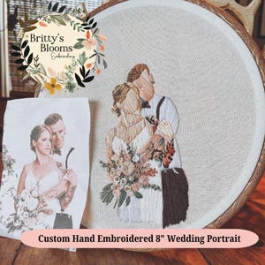 Custom Embroidered Wedding Couple Portrait, Anniversary Gift (8 inch)