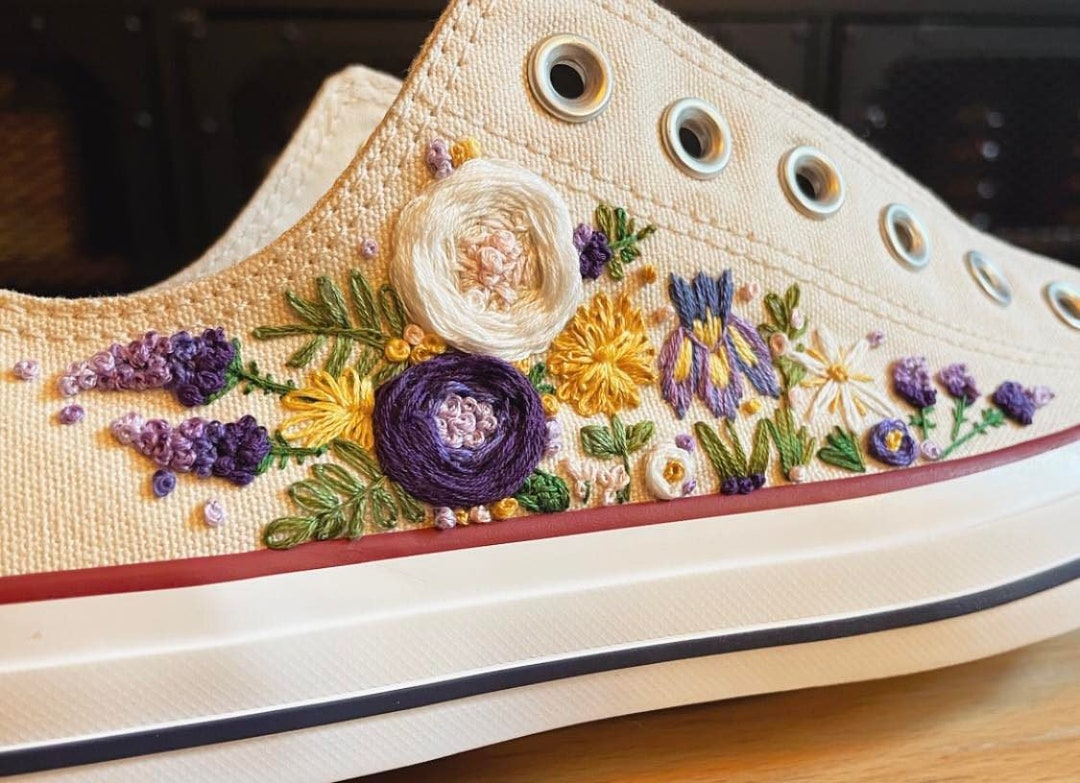 Custom Hand Embroidered Sneakers Bridal Sneakers Custom Etsy