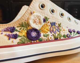 Custom Hand Embroidered Sneakers - Bridal sneakers - Custom Converse, Custom TOMS, Custom Vans -Wedding Shoes - Low Tops