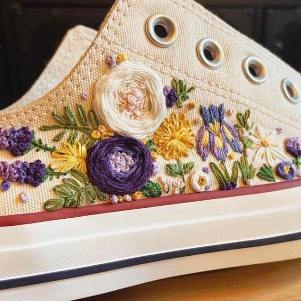 Custom Hand Embroidered Sneakers - Bridal sneakers - Custom Converse, Custom TOMS, Custom Vans -Wedding Shoes - Low Tops