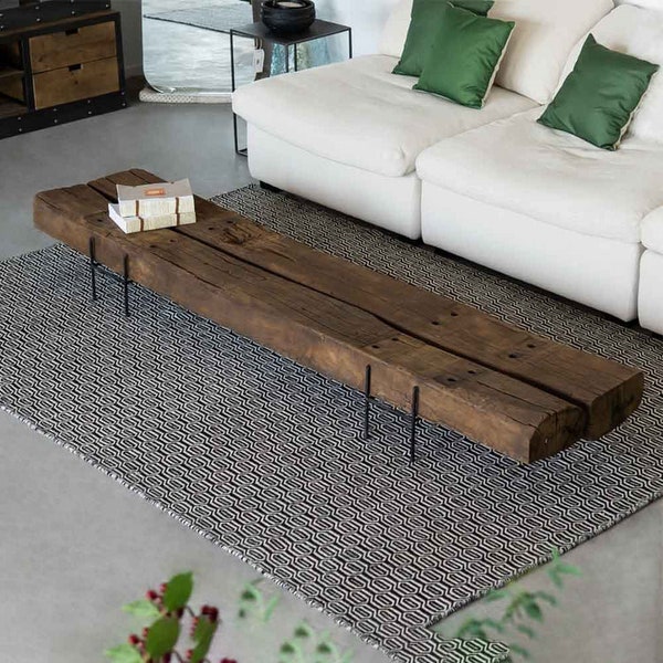 Handmade Railway sleeper Rustic coffee Table| Desk| Modern Table| Reclaimed Wood| Square steel legs| Industrial