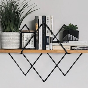 Triple Mini Diamond Shelf - SINGLE Diamond Shelf, Geometric Floating Shelf, Modern, Home Decor, Handmade, Wood & Metal, Steel, Wall Deco