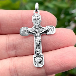 Sterling Silver Lourdes Jesus Cross Pendant - Sacred Symbol Christian Faith - Religious Jewellery, Gift -crucifix French Art Nouveau style