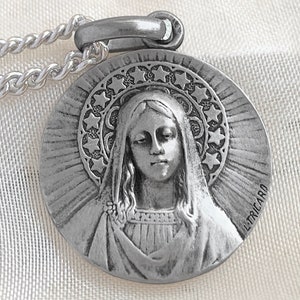 Virgin Mary Medal Stars Religious , Antique French Style New product, 925 Sterling Silver, French Professional jeweler