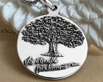 Tree of Life Pendant Necklace, 925 Sterling Silver Christian Medal, Original French Design Signed AvBW