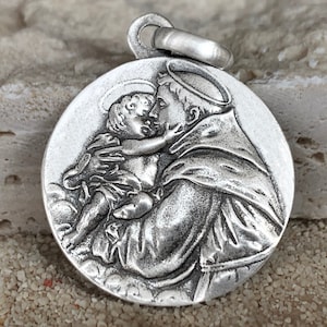Médaille Saint Antoine de padoue, style Antique Français, Argent massif / French Medal of Saint Anthony of Padua, 925 Sterling silver