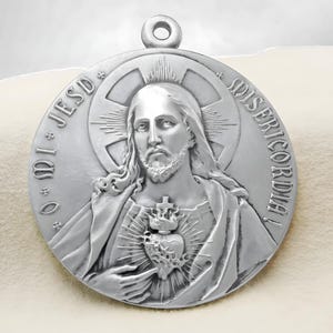 Sacred Heart of Jesus Pendant – Large Antique French Christian Medal – "O MI JESU MISERICORDIA" – Rare Religious Jewelry 21.22g
