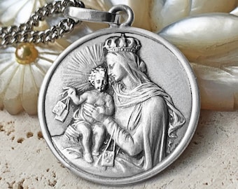 Pendentif Médaille du Scapulaire du Mont Carmel en Argent Massif - Bijou Sacré de Marie et Jésus de Foi - Cadeau Chrétien Unique spirituel