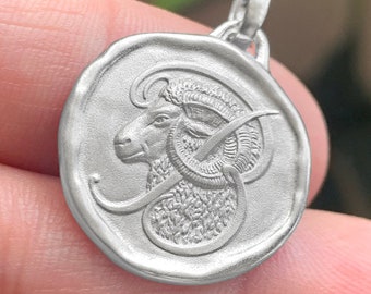 Pendentif Zodiaque signe Astrologique Bélier médaille en Argent massif, Pendant Zodiac Astrological Sign Aries Medal, 925 Sterling Silver