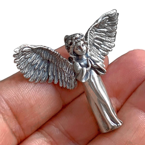 Großer Schutzengel-Anhänger aus Sterlingsilber – göttlicher Schutz – betender Engel, spirituelles Geschenk – Jugendstil – heiliges Juwel