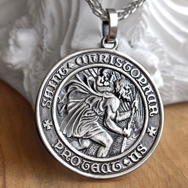 Pendentif Médaille de Saint Christophe en Argent Massif - Protecteur des Voyageurs - Bijou Religieux Symbole Foi spirituel - Cadeau Chrétien
