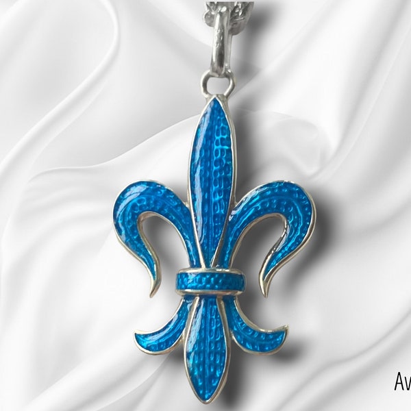 Royal Lily pendant, sterling silver, blue enamel - AvBW Hand-crafted creation, Symbol of nobility, purity, royal heritage, historical jewel.