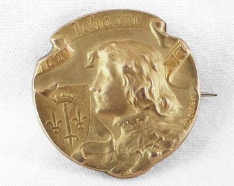 ジャンヌダルクのブローチフランスアンティークゴールドプレート