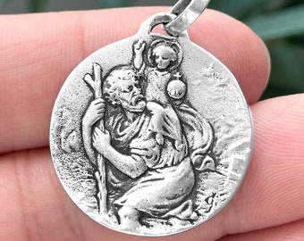 Sterling Silver Saint Christopher Medal Pendant Protector of Travellers Religious Jewellery, Symbol of Faith, Spiritual Guide Christian Gift