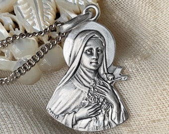 Saint Therese Medal of the Child Jesus original Antique style New product, 925 Sterling Silver, French Professional entreprise