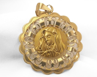 Antique Virgin Mary Medal in 18k Gold – French Catholic Religious Jewelry – Art Nouveau Sacred Medal, Late 19th Century France
