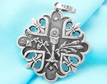 Médaille de Communion Calice, Argent Massif  / Baptism Chalice medal, 925 Sterling Silver